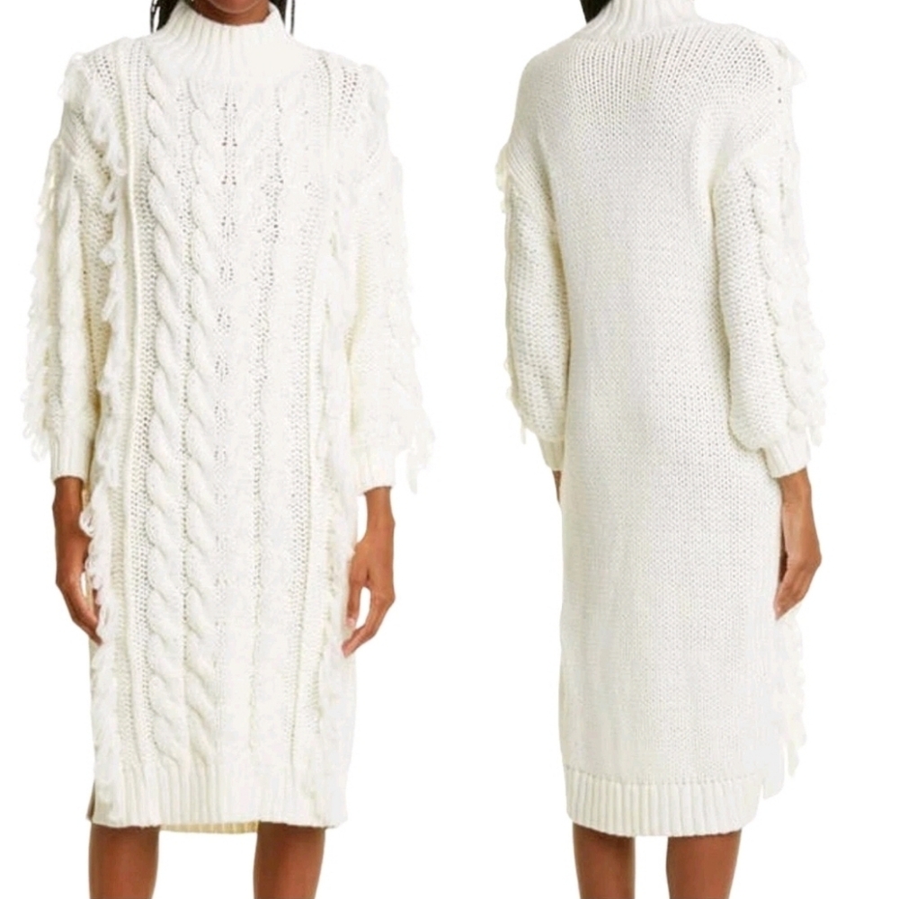 FARM RIO White Cable Knit Sweater Dress